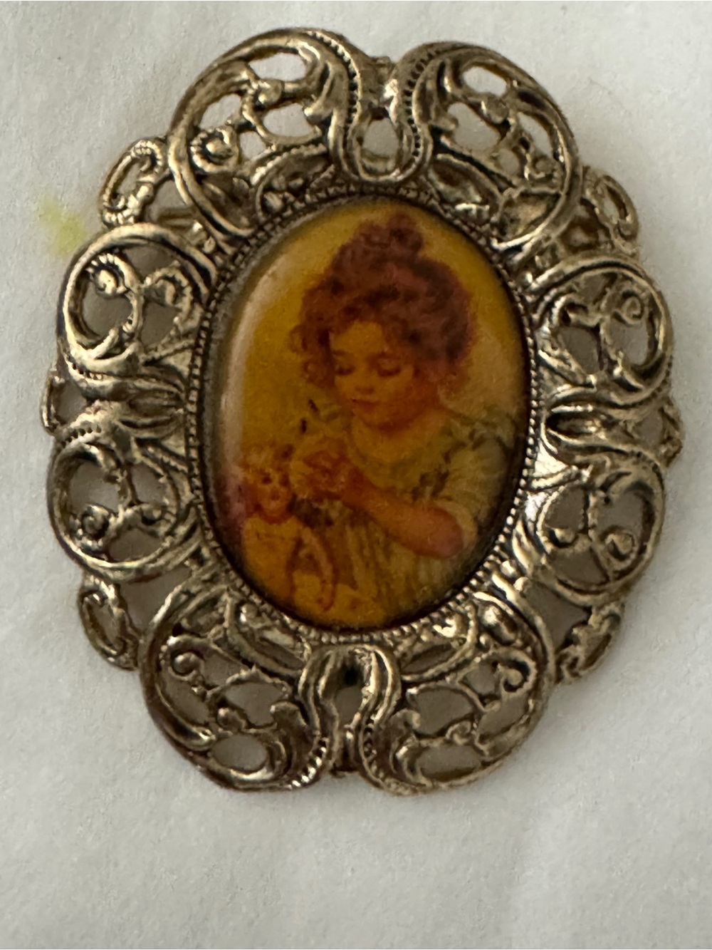 Commemorative  5 yr Anniversary pin Portrait Filigree Brooc